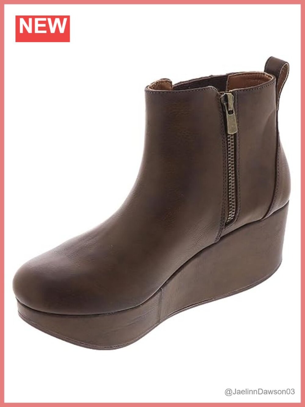 Faux Leather Ankle Bootie with Zip Closure and Wedge Heel